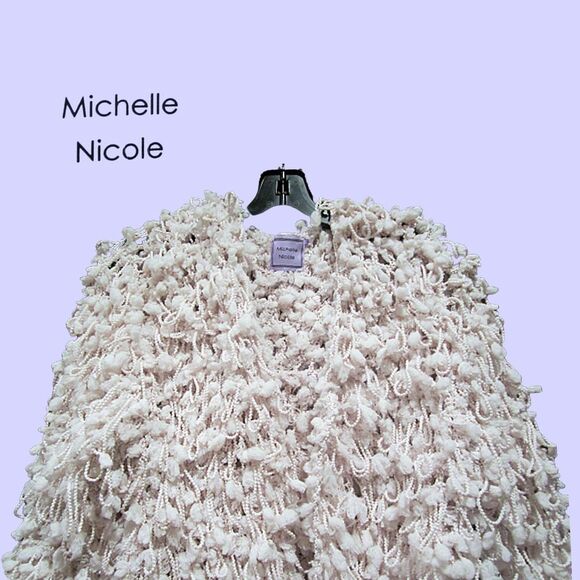 MICHELLE NICOLE NEW BLUSH Cottagecore Pom Pom Open Front Cardigan M - Picture 5 of 11